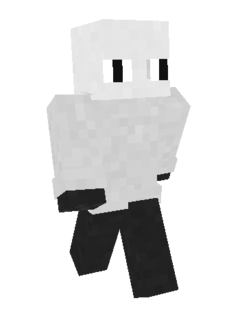 Mercur's skin as of 2020-09-22. It depicts their "persona" or "avatar", a being with a white head, a light gray sweater and dark gray legs.